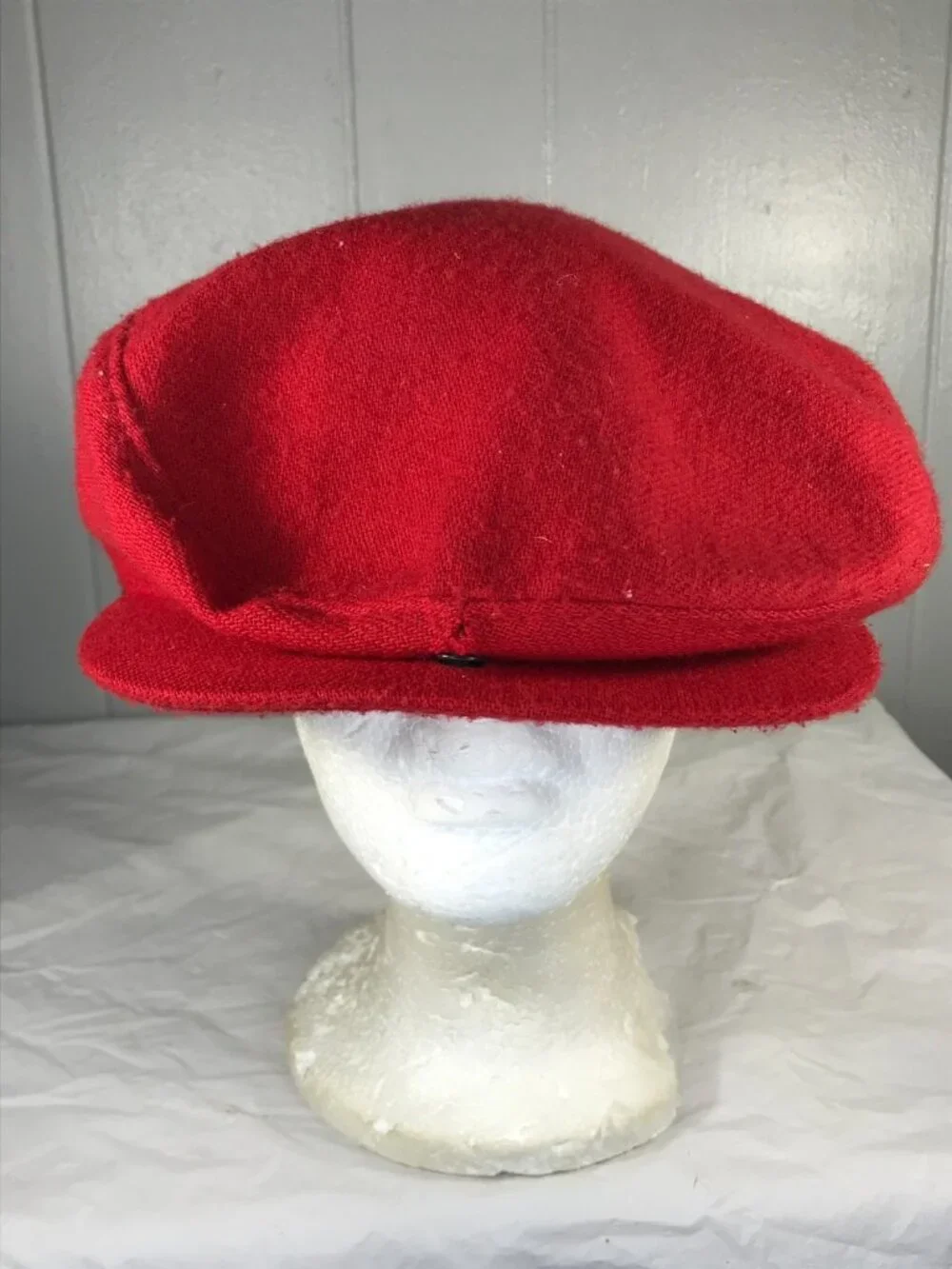 Vintage Nike Swoosh Logo Red Flat Cap XL Wool Newsboy Cabbie Golf Hat Made USA